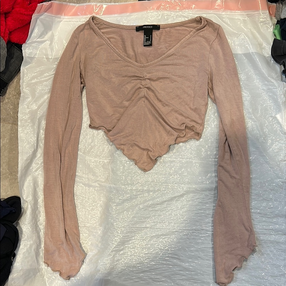 Forever 21 Mauve Ruched Long Sleeve Blouse